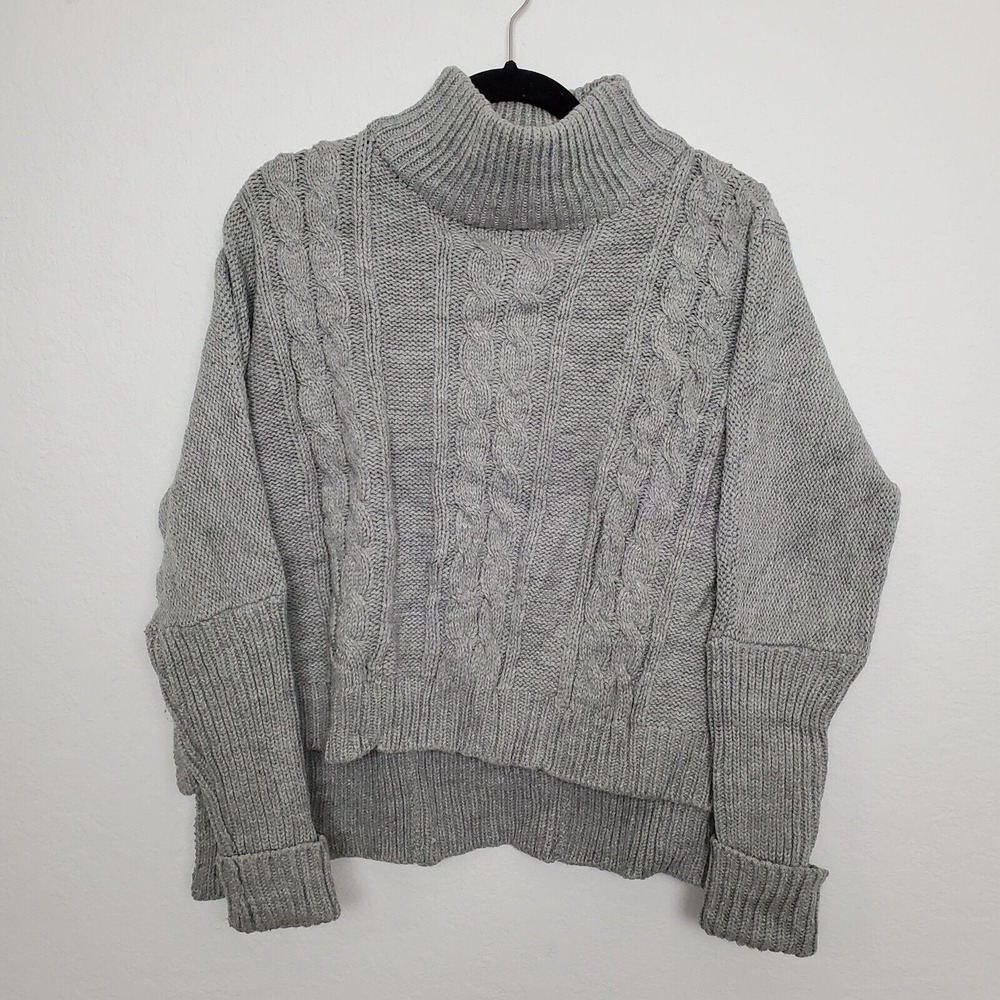 Faithfull the Brand‎ Womens Chunky Sweater Size 6 Gray Mock Neck Cable Knit FLAW